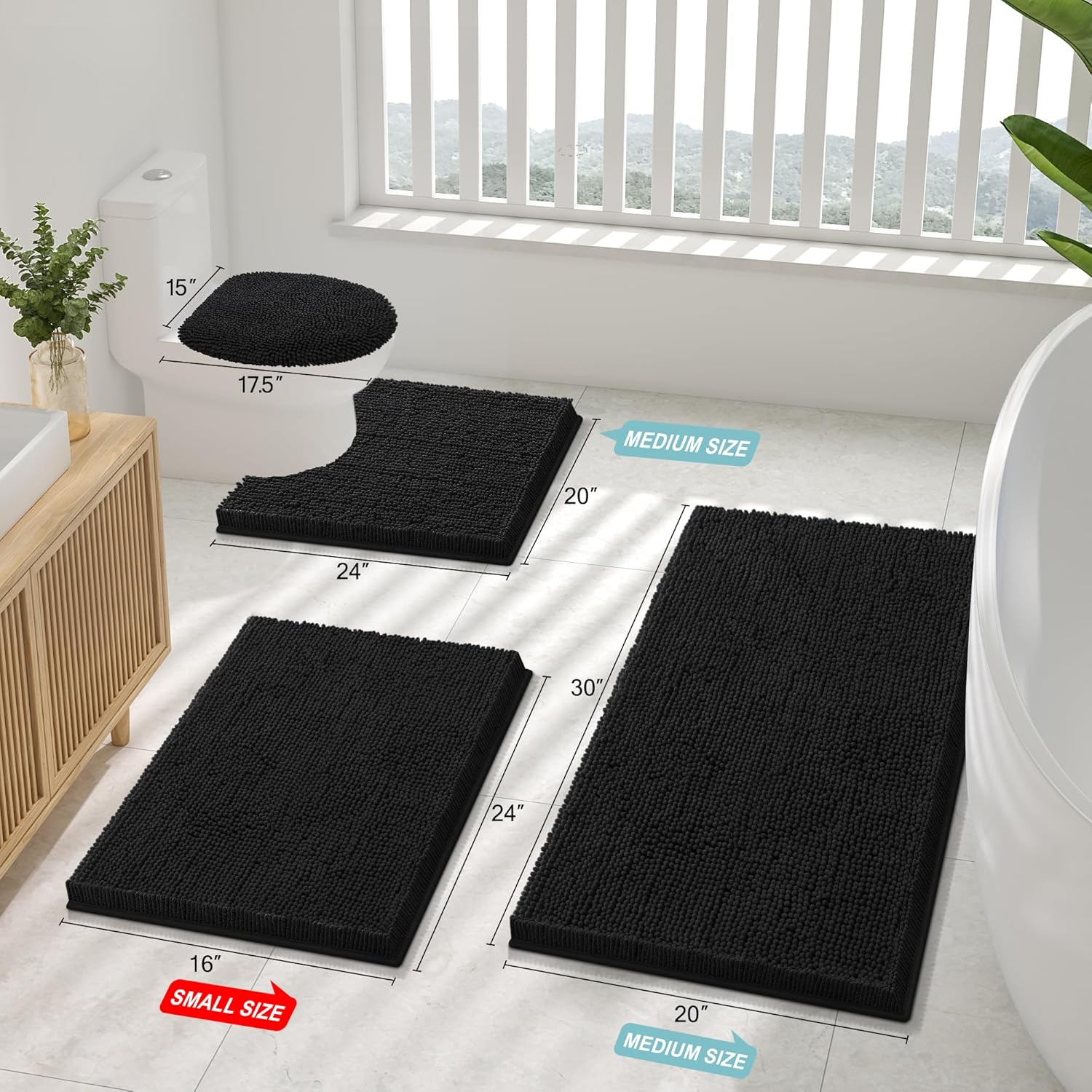 Smiry Luxury Chenille Bathroom Rugs 30x20, Extra Soft and Absorbent Shaggy Bath...