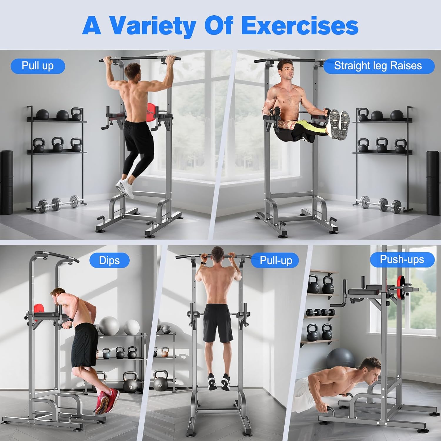 RELIFE REBUILD YOUR LIFE Power Tower Pull Up Bar Station Workout Dip Station for...