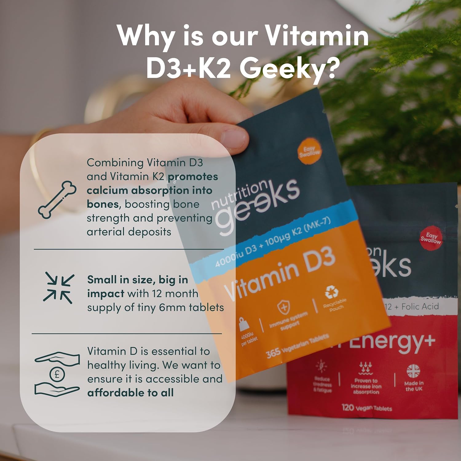 Vitamin D3 4000 iu & Vitamin K2 MK7 100μg - 1 Year Supply, 365 Easy-Swallow Vita...