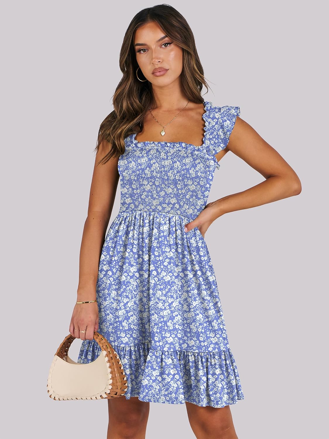 ANRABESS Women's Summer Casual Sleeveless Square Neck Dress 2026 Smocked Ruffle...