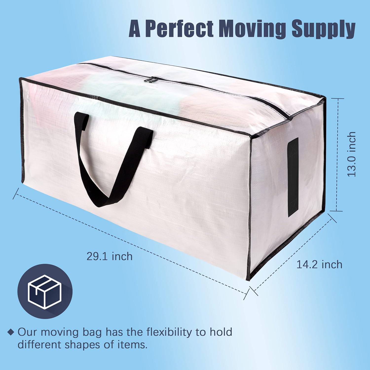 8 Pack Large Strong Moving Bags with Zippers & Carrying Handles - Water-Resistan...