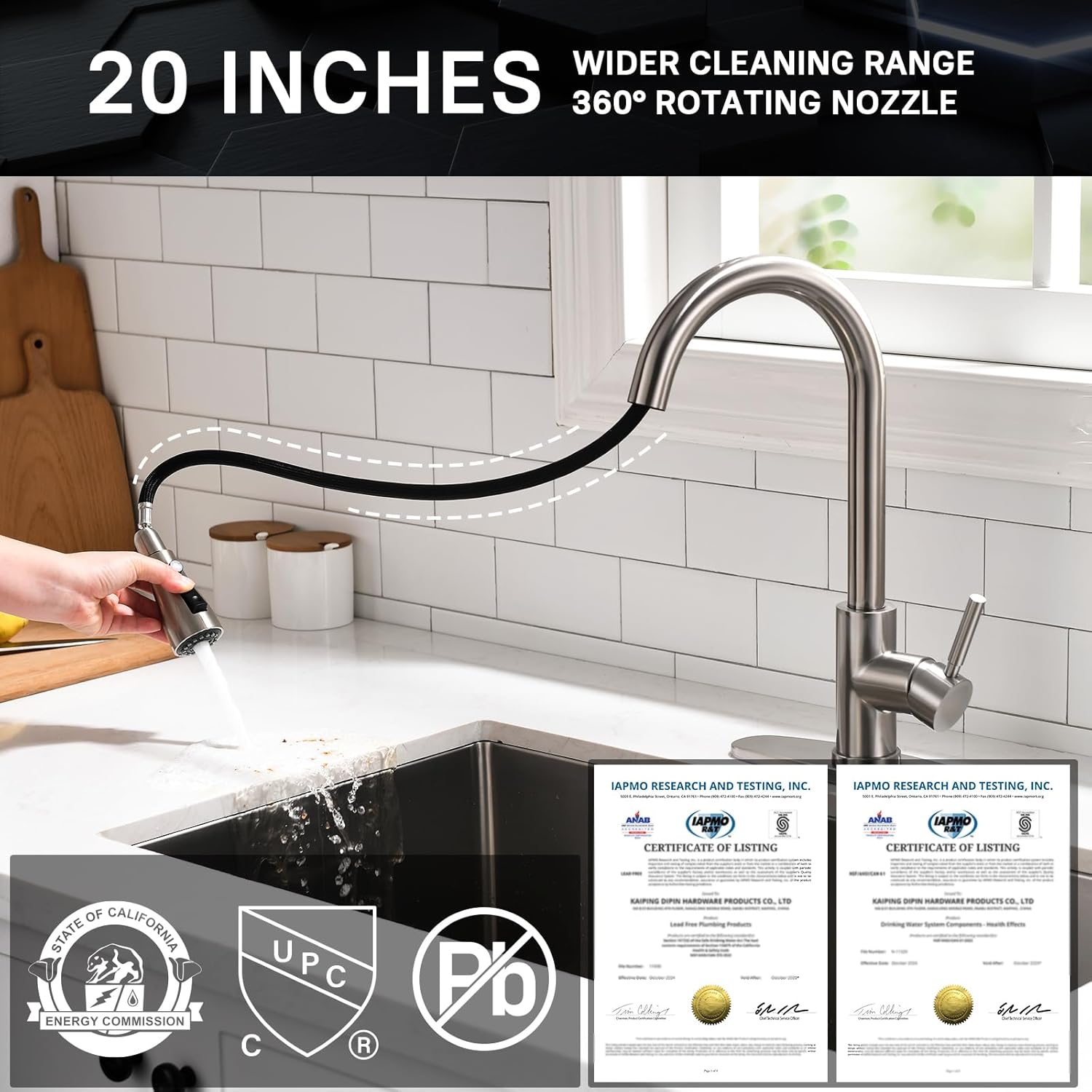 WEWE Single Handle High Arc Brushed Nickel Pull Out Kitchen Faucet,Single Level...