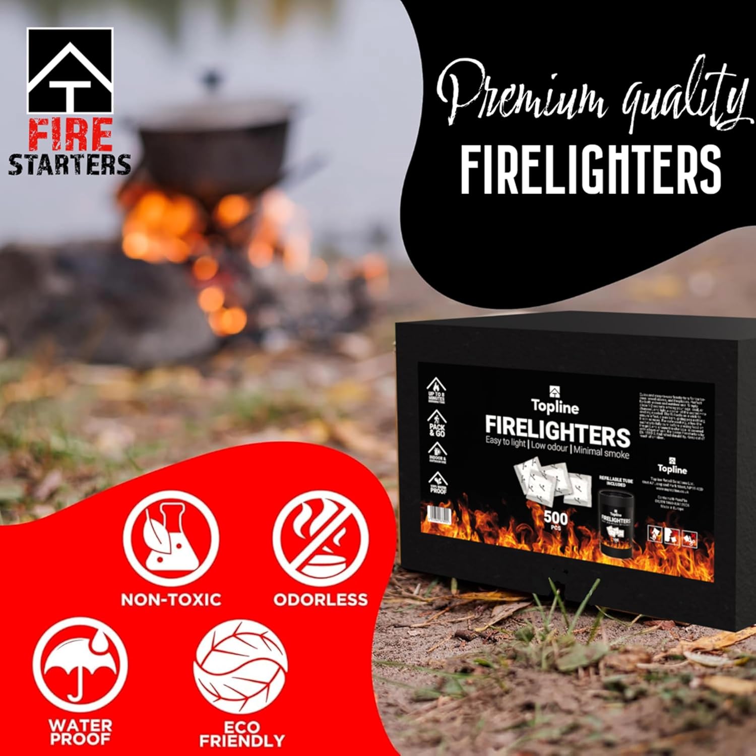 Instant Fire Starter Lighters Multipack - 500 Odourless Firelighter Sachets With...