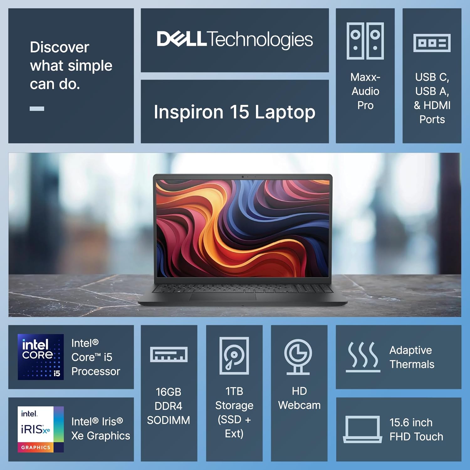 Dell Inspiron 15 Touchscreen Laptop for 2025-2026 Business Student Home, AI Comp...
