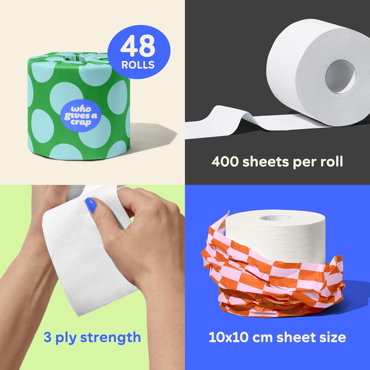 Who Gives A Crap – 100% Recycled, Twice as Long, Sustainable Toilet Roll, Box of...