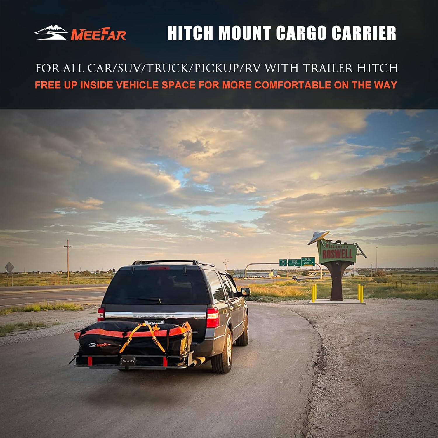 MeeFar Folding Hitch Mount Cargo Carrier Basket 60" X 20" X 6"+Waterproof Cargo...