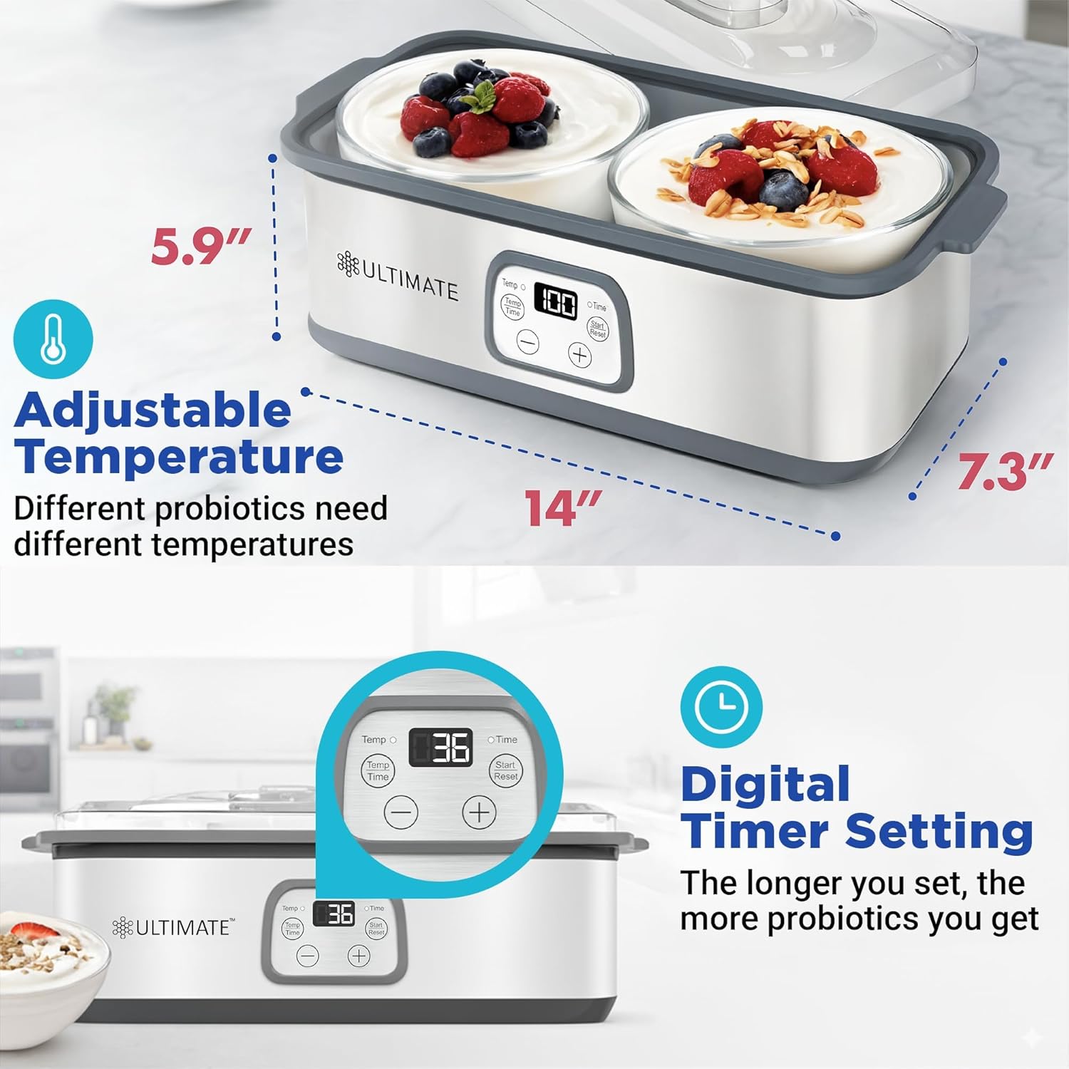 Ultimate Probiotic Yogurt Maker with Adjustable Time & Temp Control - Make Trill...