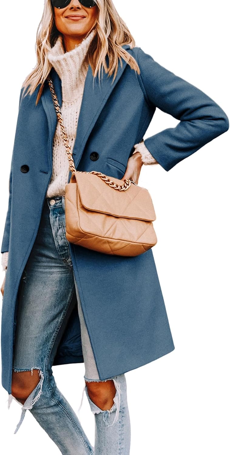 Tanming Women's Notch Lapel Double Breasted Wool Blend Mid Long Pea Trench Coat...