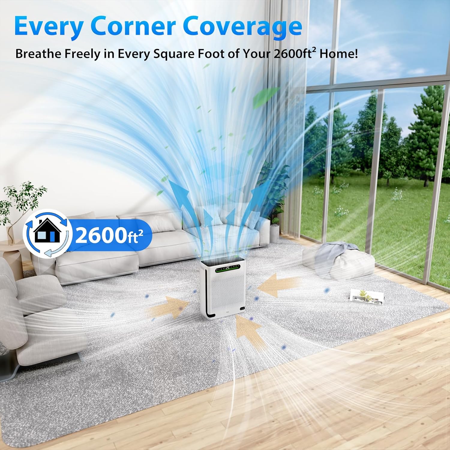 Air Purifiers for Home Large Room Up to 2600 Ft², HEPA Air Purifier with Washabl...