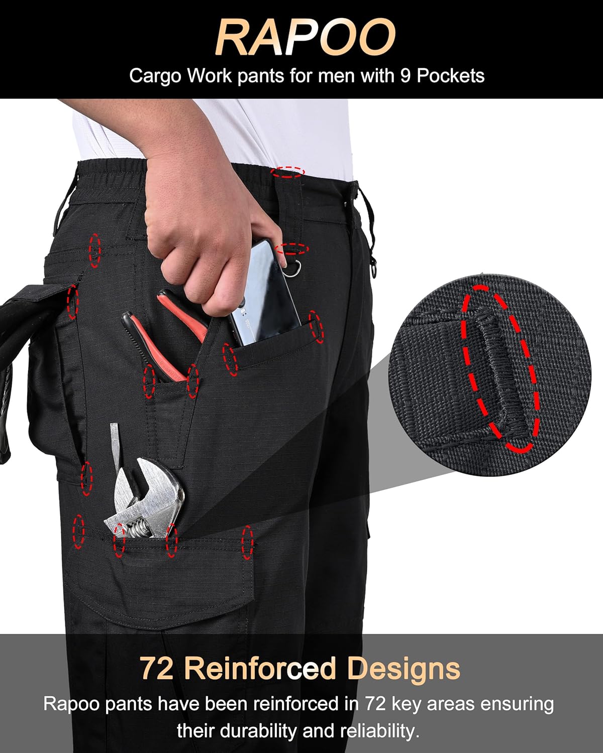 Rapoo Ripstop Water Resistant Cargo Tactical Pants for Men EDC Hiking Work Milit...