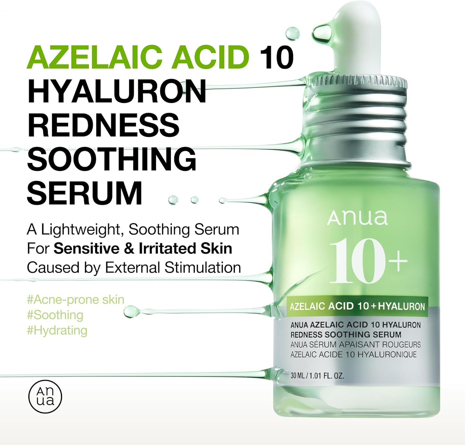 Anua Azelaic Acid 10 Hyaluron Redness Soothing Serum, Facial Serum for Blemish-P...