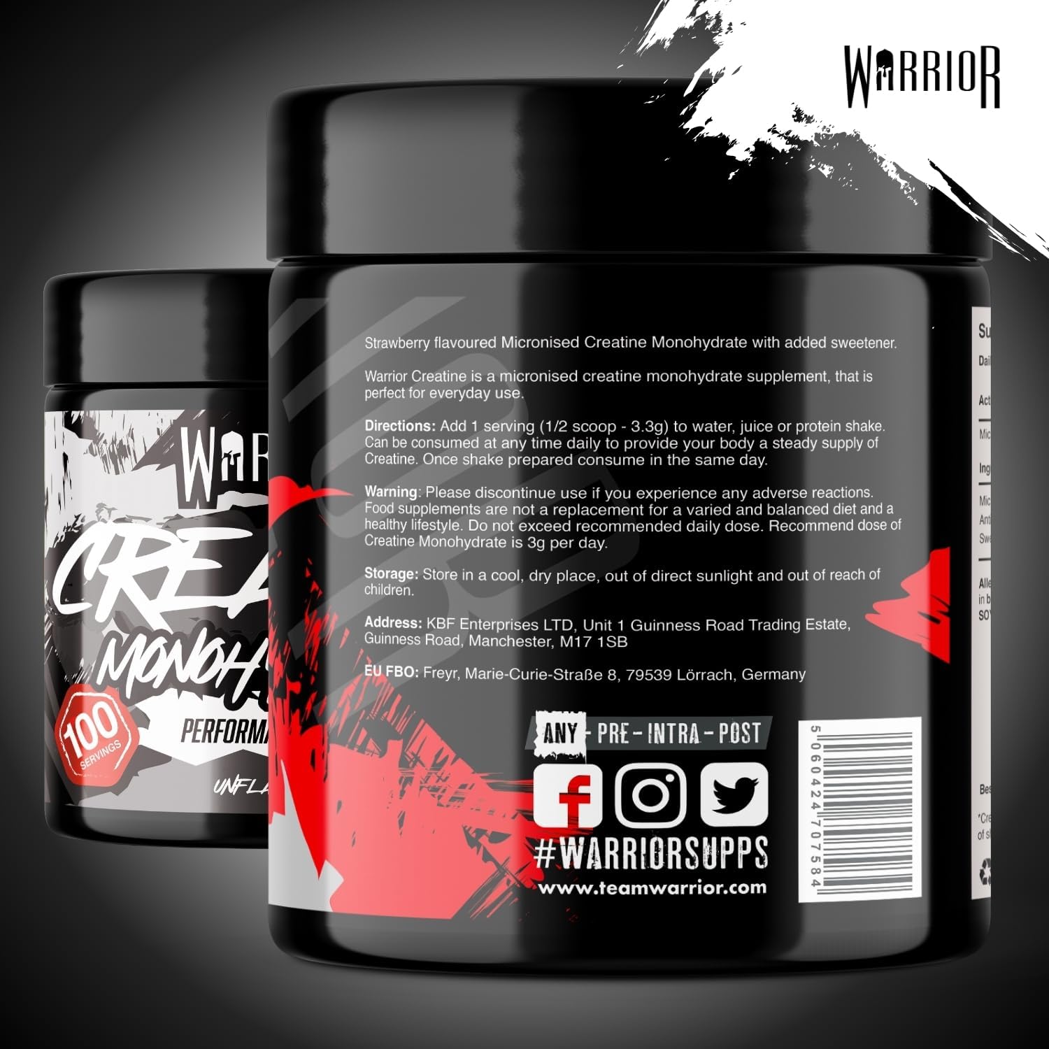 Warrior Creatine Monohydrate Powder 300g (100 Servings) – Pure Micronised Creati...