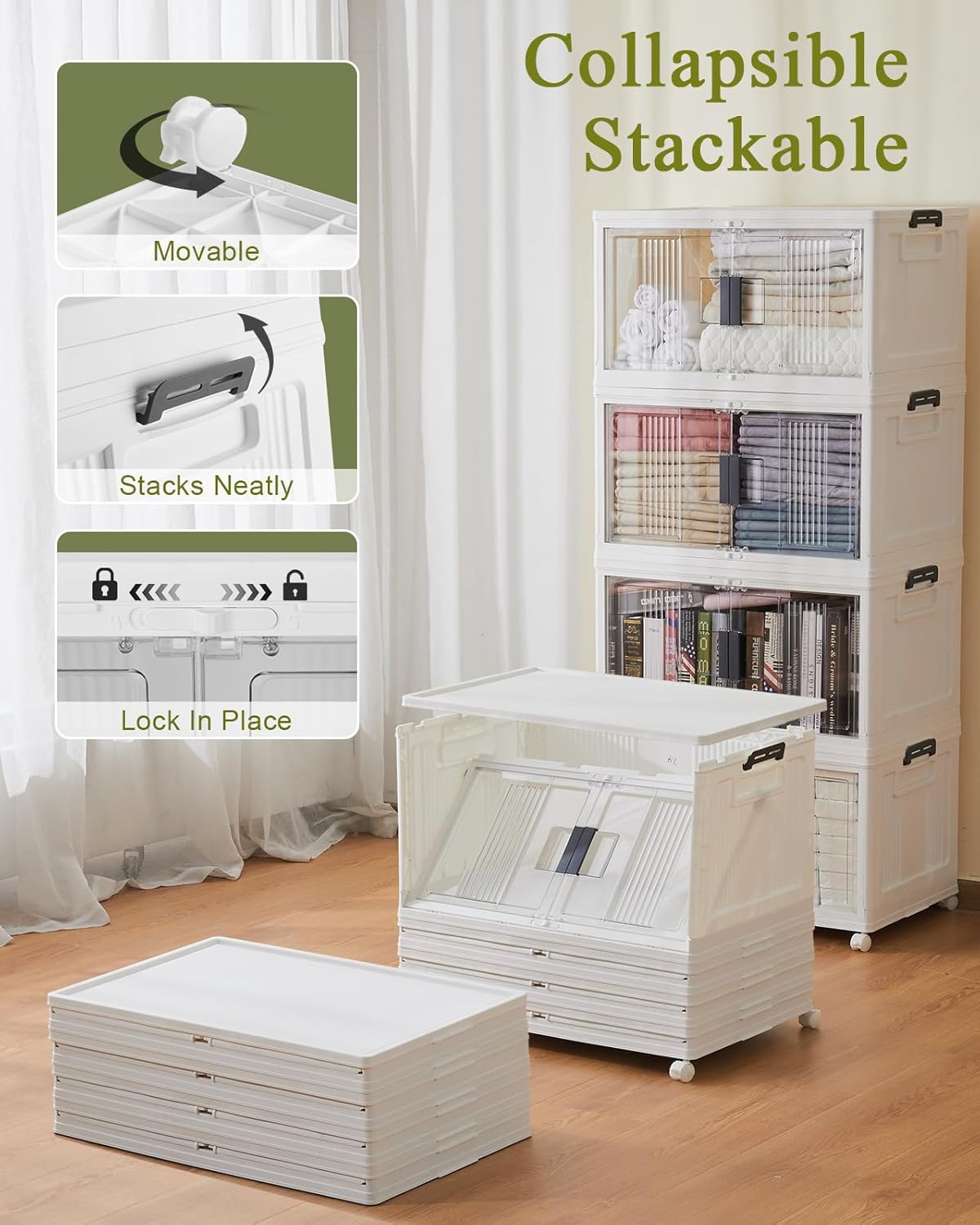 OlarHike 76QT Lockable Storage Bins with Lids - Folding Storage box with Doors a...