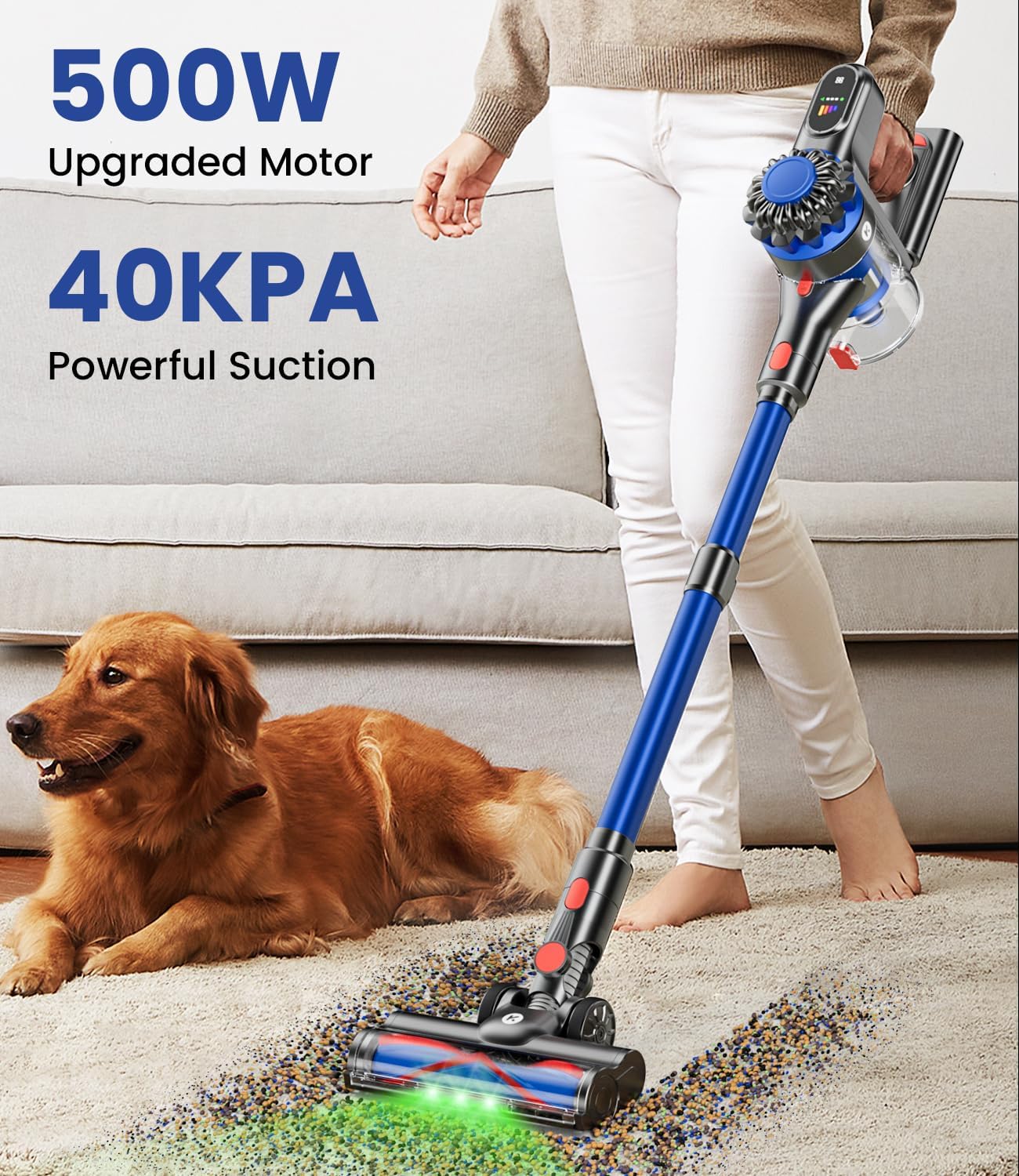 Cordless Vacuum Cleaner, 500W/40Kpa Vacuum Cleaners for Home, 60Mins Stick Vacuu...