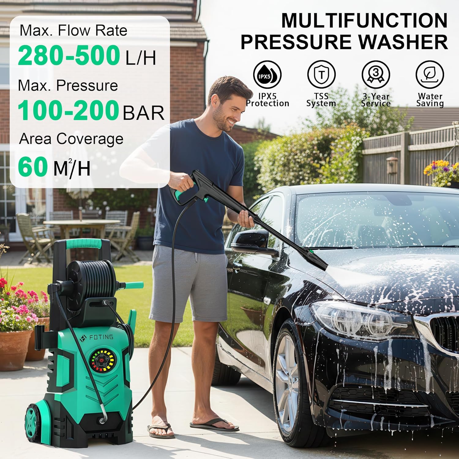 2026NEW Pressure Jet Washers with 8 Level Adjustable Touch Screen,100-200bar,Flo...