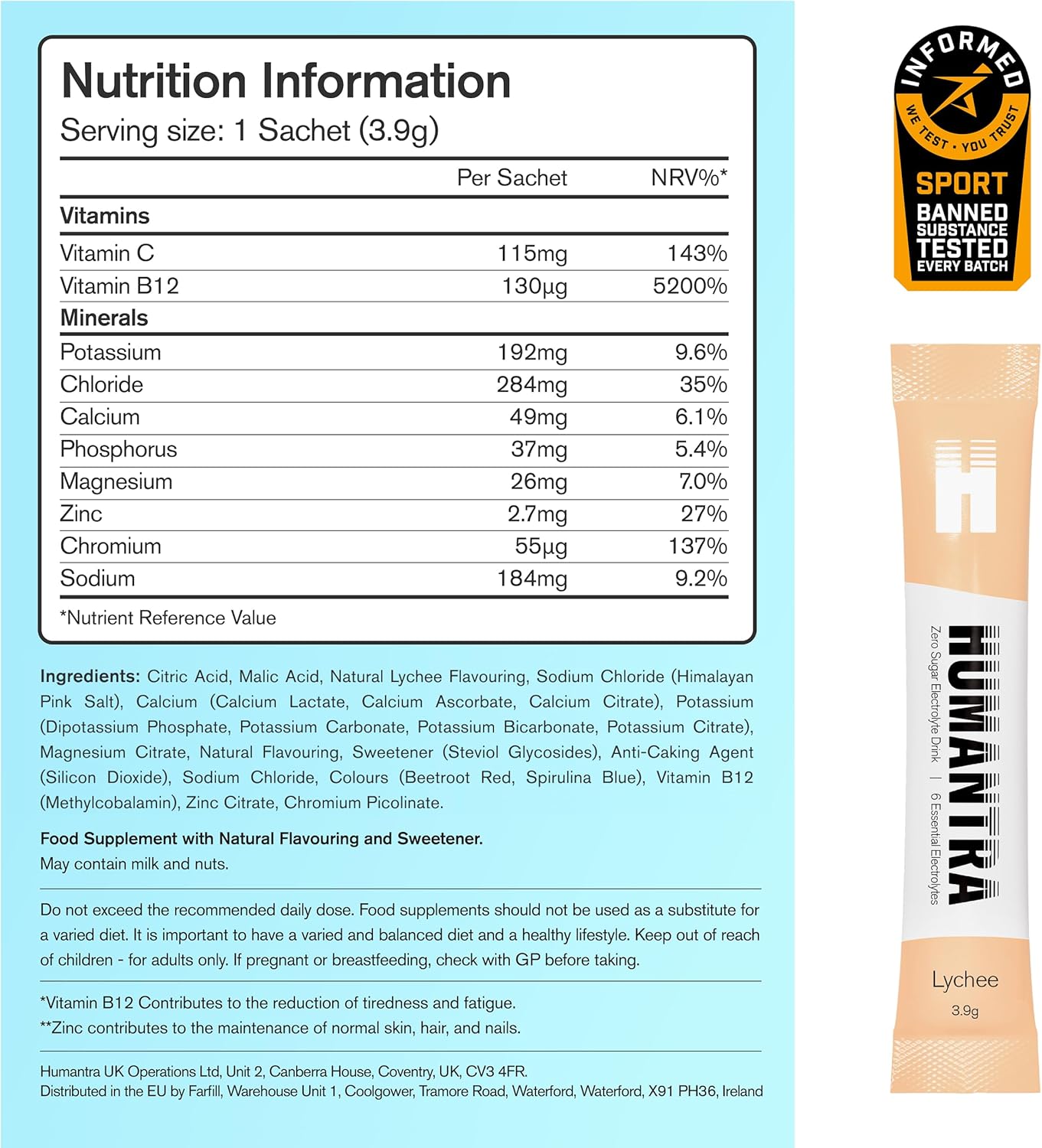 Humantra Electrolytes Powder - Lychee Flavor, 20ct - Powdered Hydration Sachets...