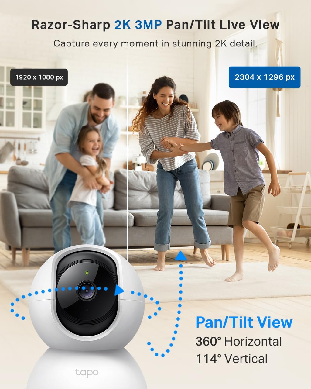 Tapo C210 2K 3MP Pan/Tilt Indoor Camera House Security Camera, WiFi Camera, No M...