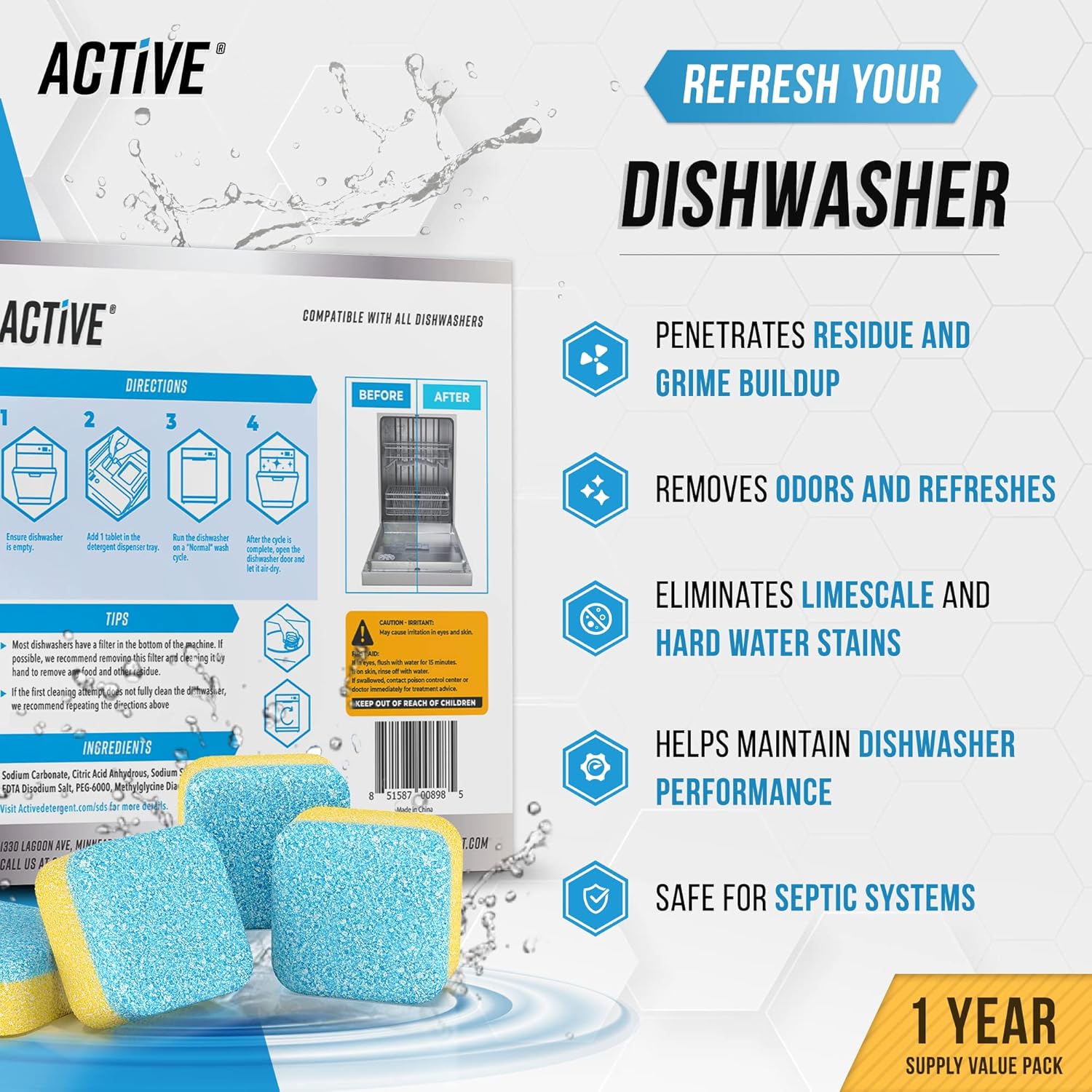 Dishwasher Cleaner And Deodorizer Tablets - 24 Pack Deep Cleaning Descaler Pods...