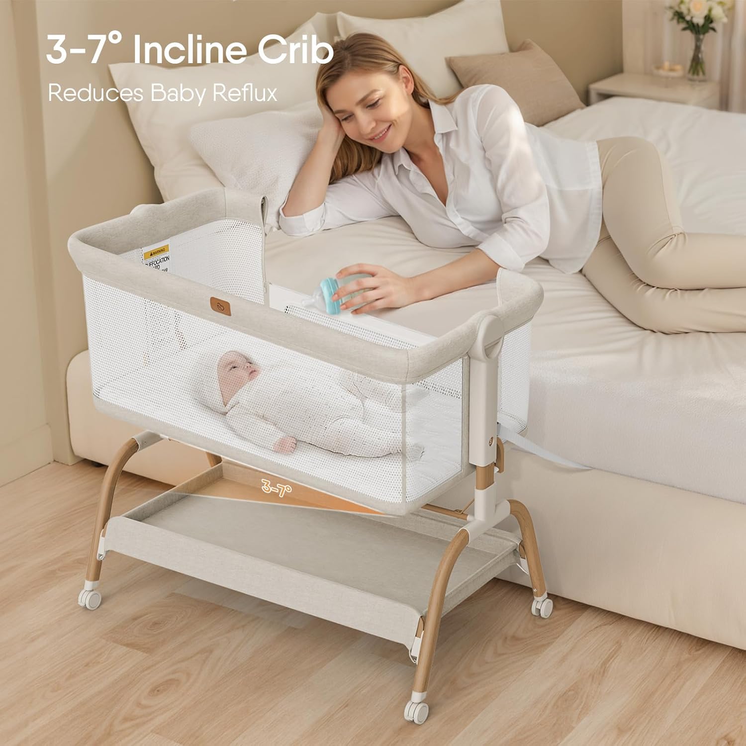 Baby Bassinet Bedside Crib, 3-in-1 Baby Bassinet Bedside Sleeper with Mattress a...