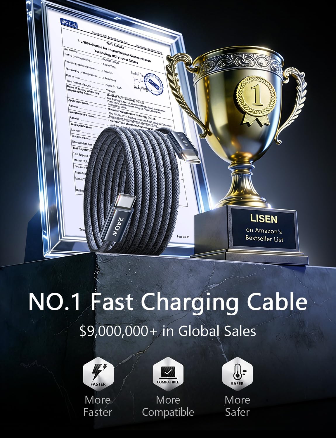 LISEN USB C to USB C Cable, 240W C to C Cable Fast Charging [6.6ft, 2 Pack] Type...