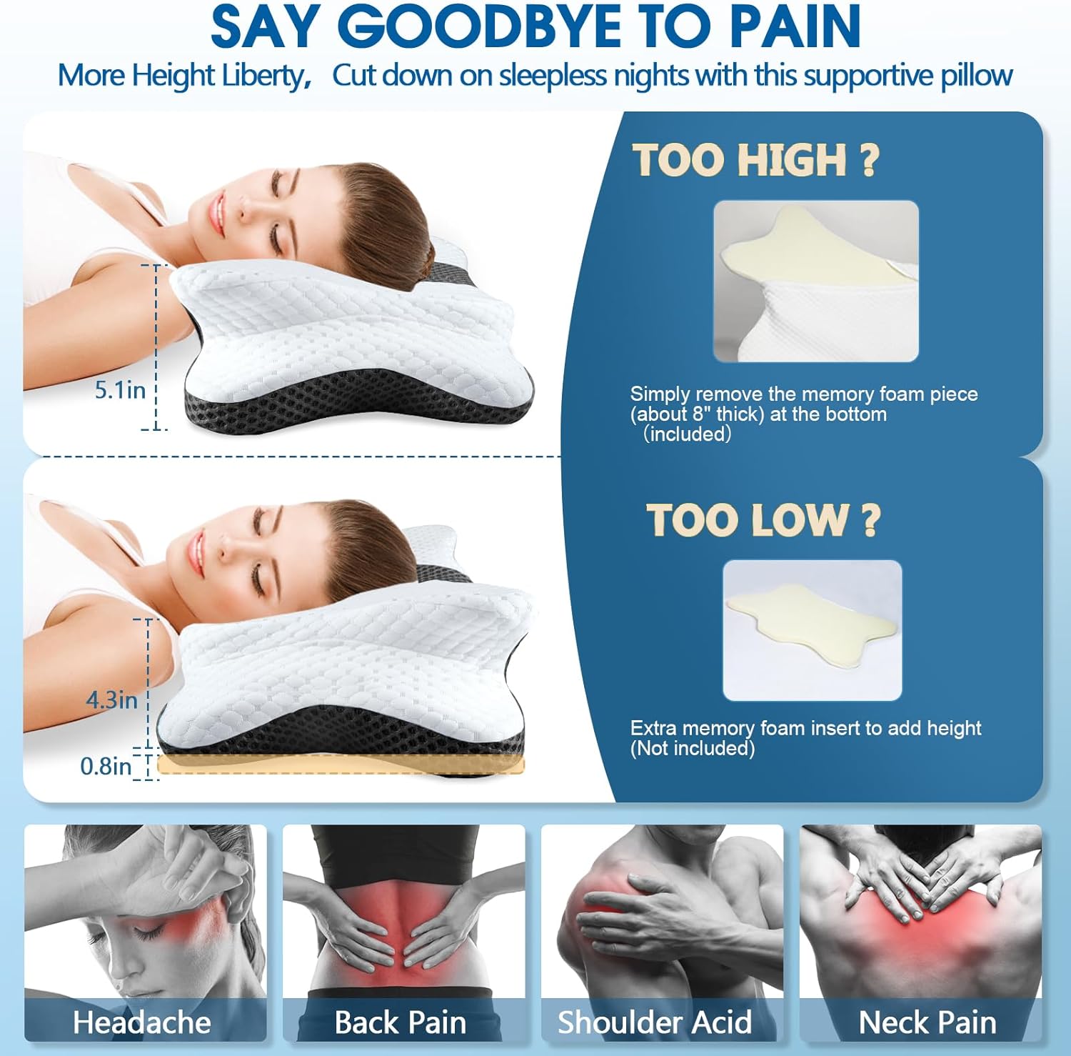Memory Foam Pillows, Cervical Pillow for Neck and Shoulder Pain Relief, Ergonomi...