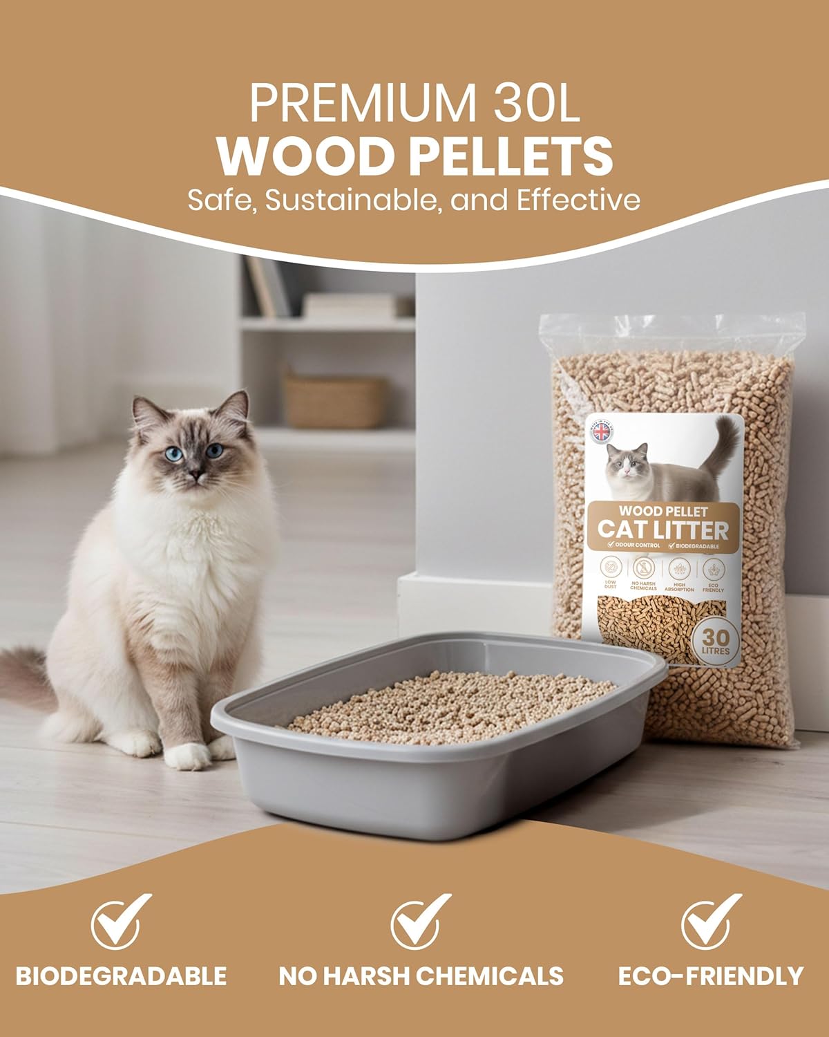 Ultra Absorbent 30L Cat Litter, Special Wooden Pellets for Innovative Cat Care,...