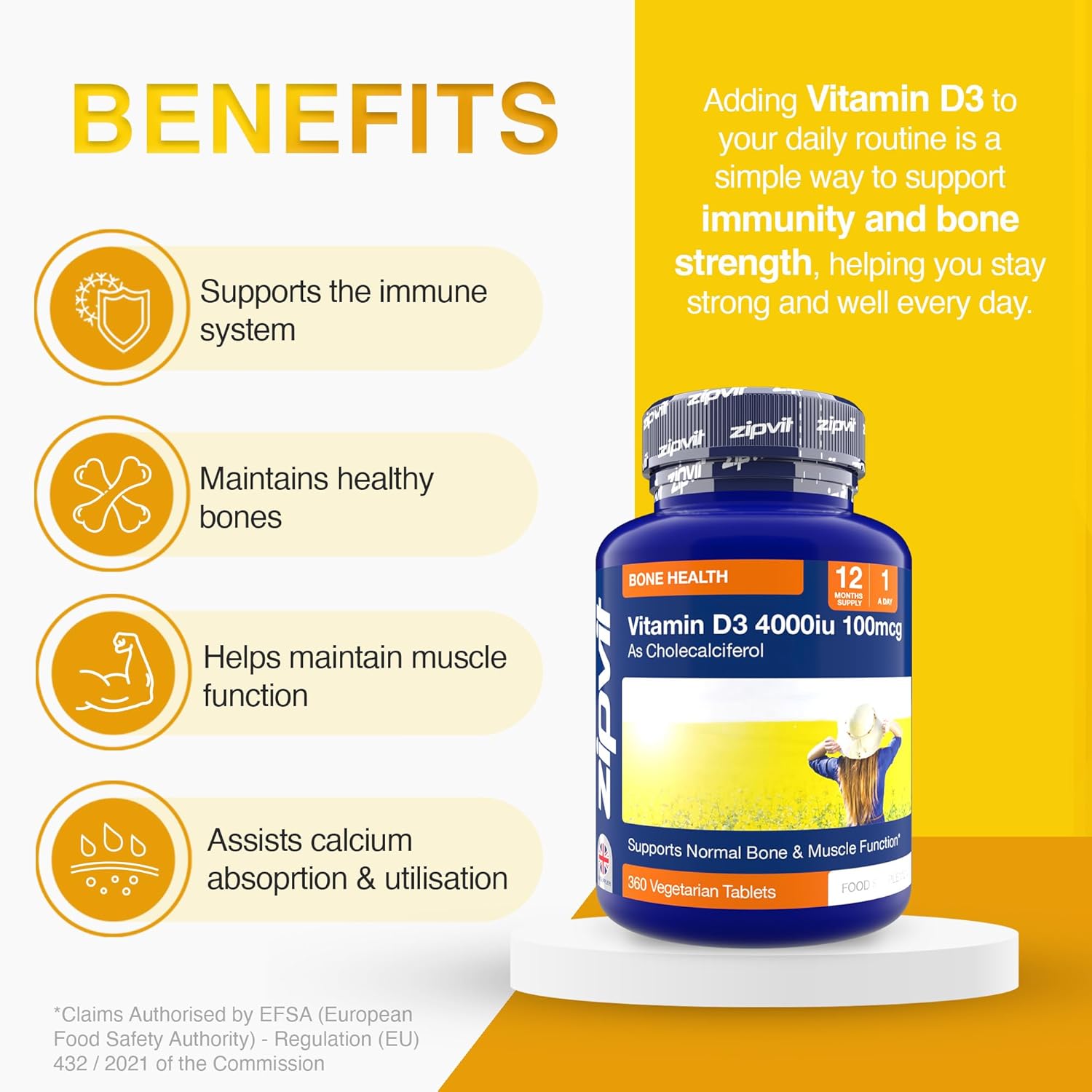 Zipvit Vitamin D3 4000 IU, 360 Maximum Strength Vitamin D Tablets, 12 Months Sup...
