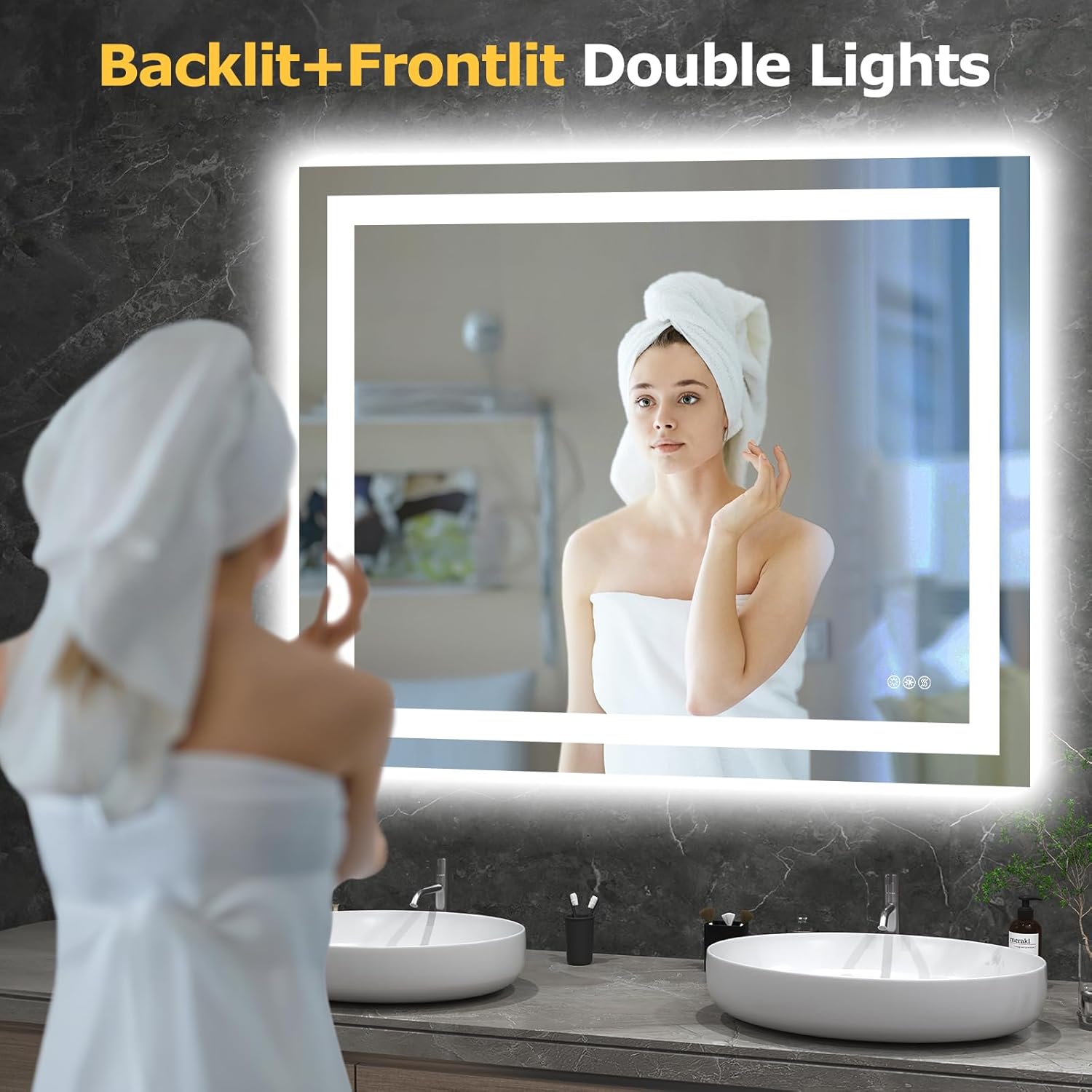 40X32 LED Bathroom Mirror with Lights, Anti-Fog, Dimmable, Backlit + Front Lit,...