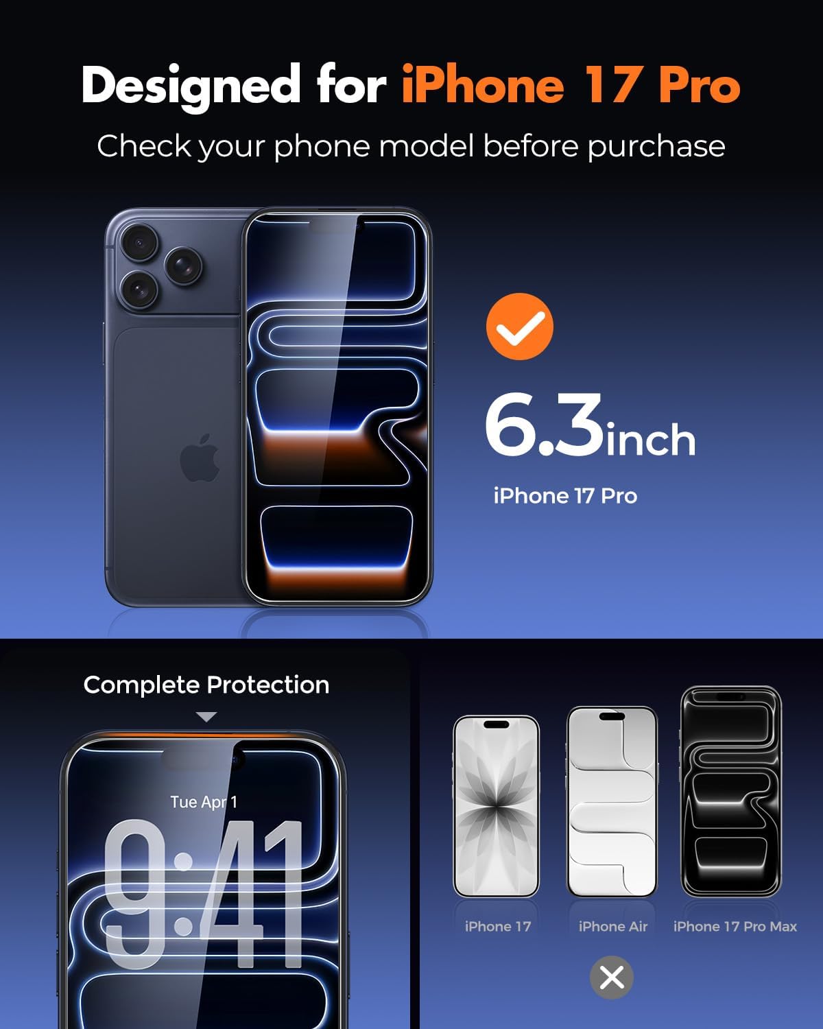 UNBREAKcable 3-Pack Screen Protector for iPhone, Special Double Shatterproof Tem...