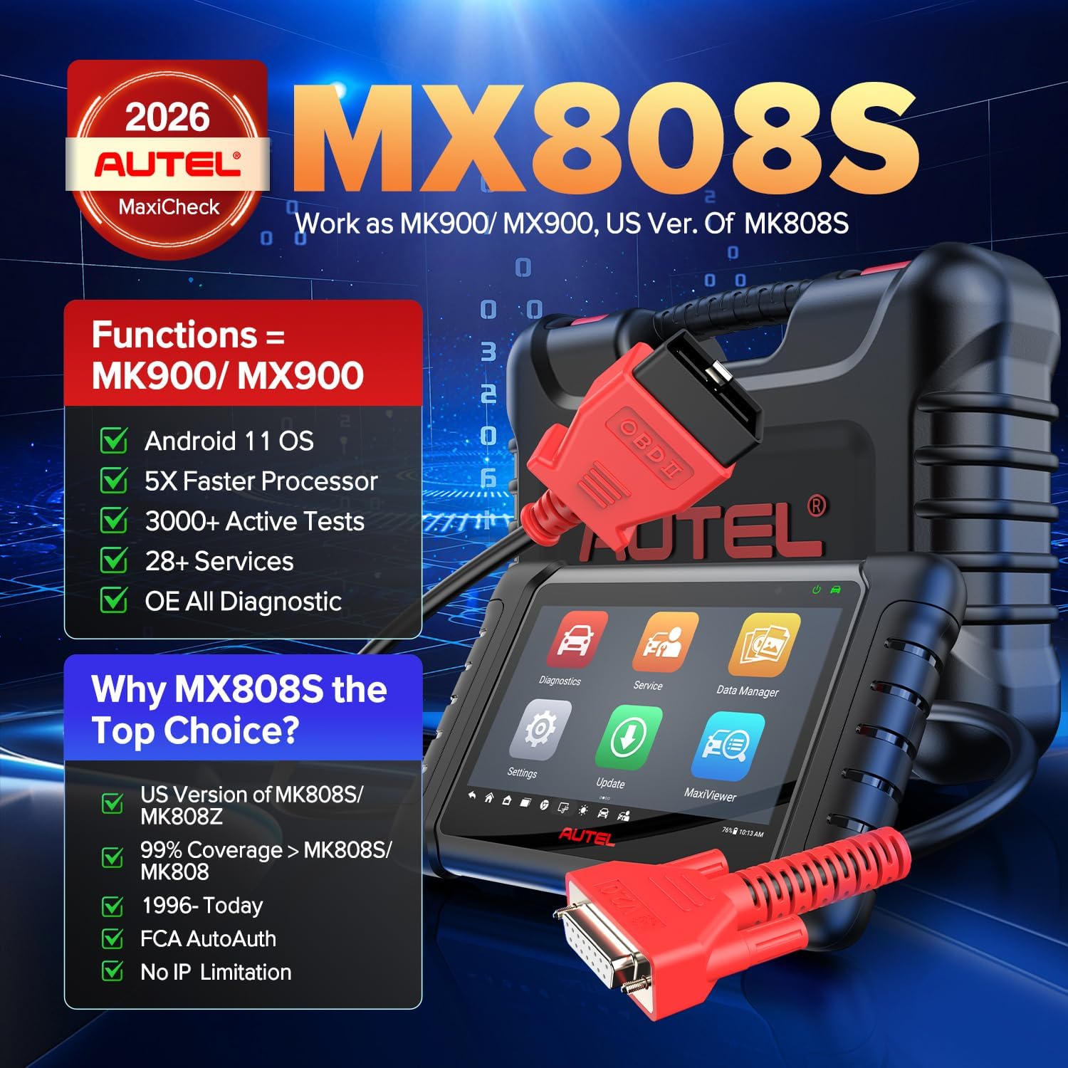 Autel Scanner MaxiCheck MX808S, 2026 US Ver. of MaxiCOM MK808S/ MK808Z, Bidirect...