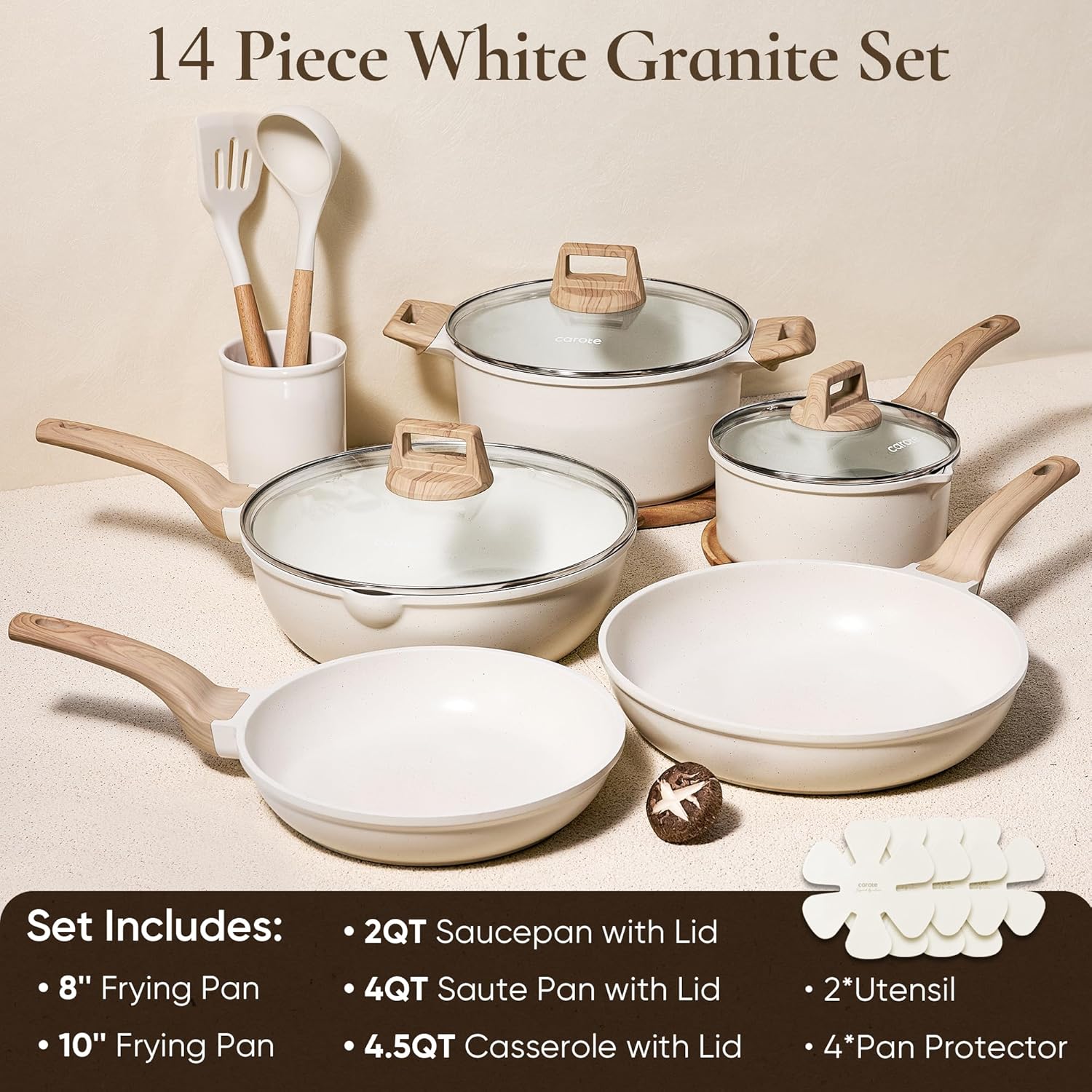 CAROTE 14 Pcs Pots and Pans Set Nonstick,Cookware Set Kitchen Cooking Set with U...