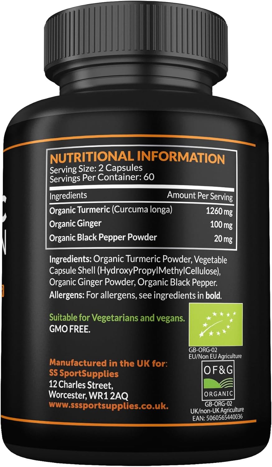 Organic Turmeric Capsules High Strength and Black Pepper with Active Curcumin wi...