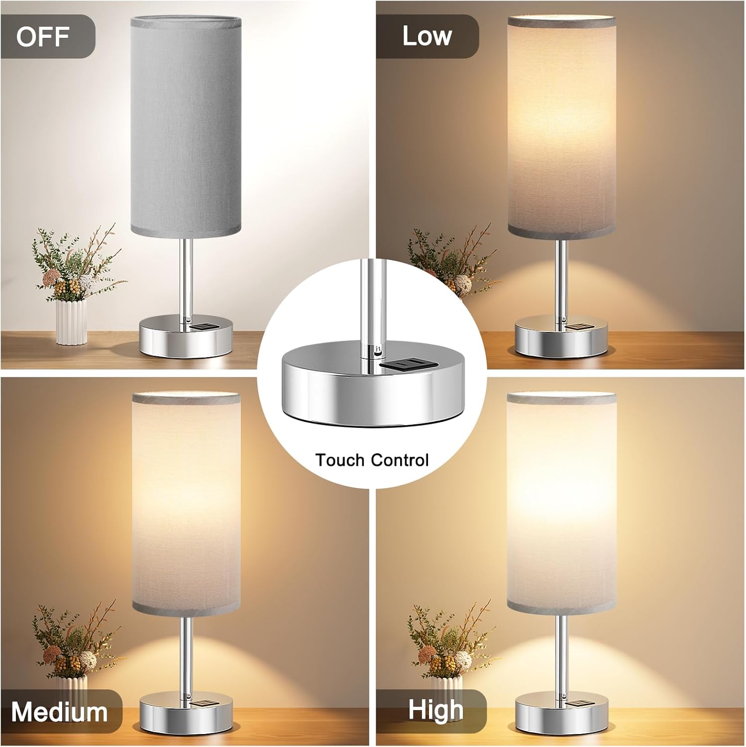 Aooshine Touch Bedside Lamps, Special Table Lamps with 3-Way Dimmable Feature, U...