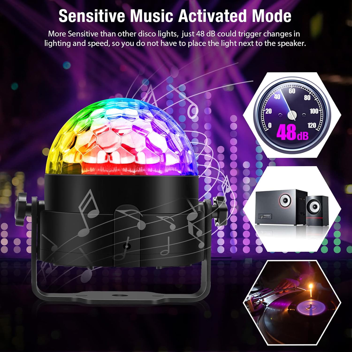 Disco Lights, 360°Rotation Sound Activated 【Portable 】 Disco Ball Lights with...