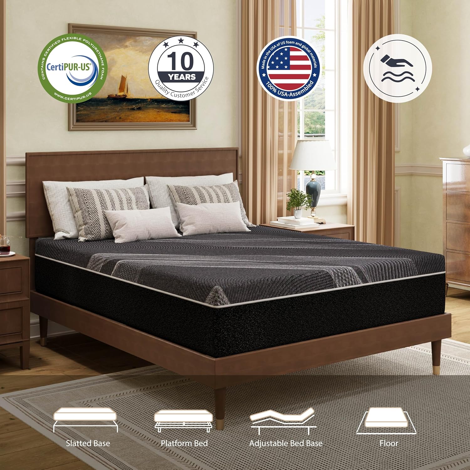 Queen Size Mattress, 10 Inch Gel Memory Foam, Cooling & Back Pain Relief, CertiP...
