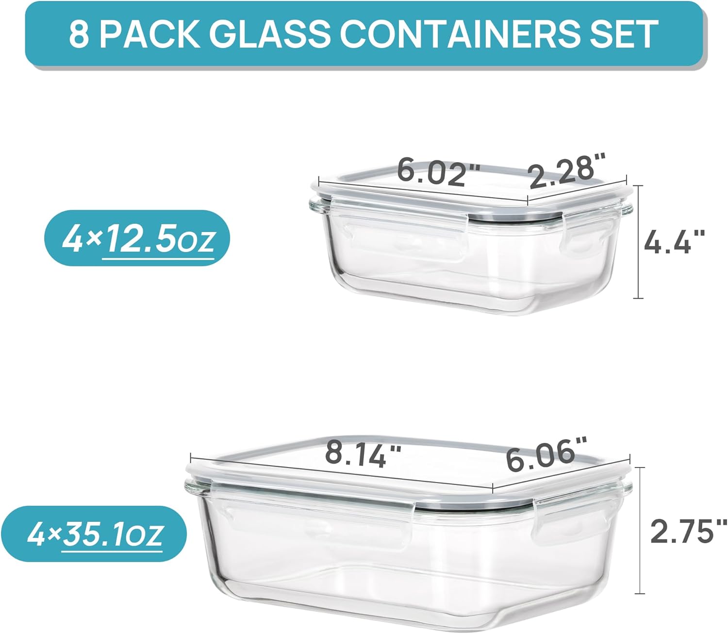 Vtopmart Glass Containers with Lids, 8 Pack Glass Meal Prep Containers, Lunch Bo...
