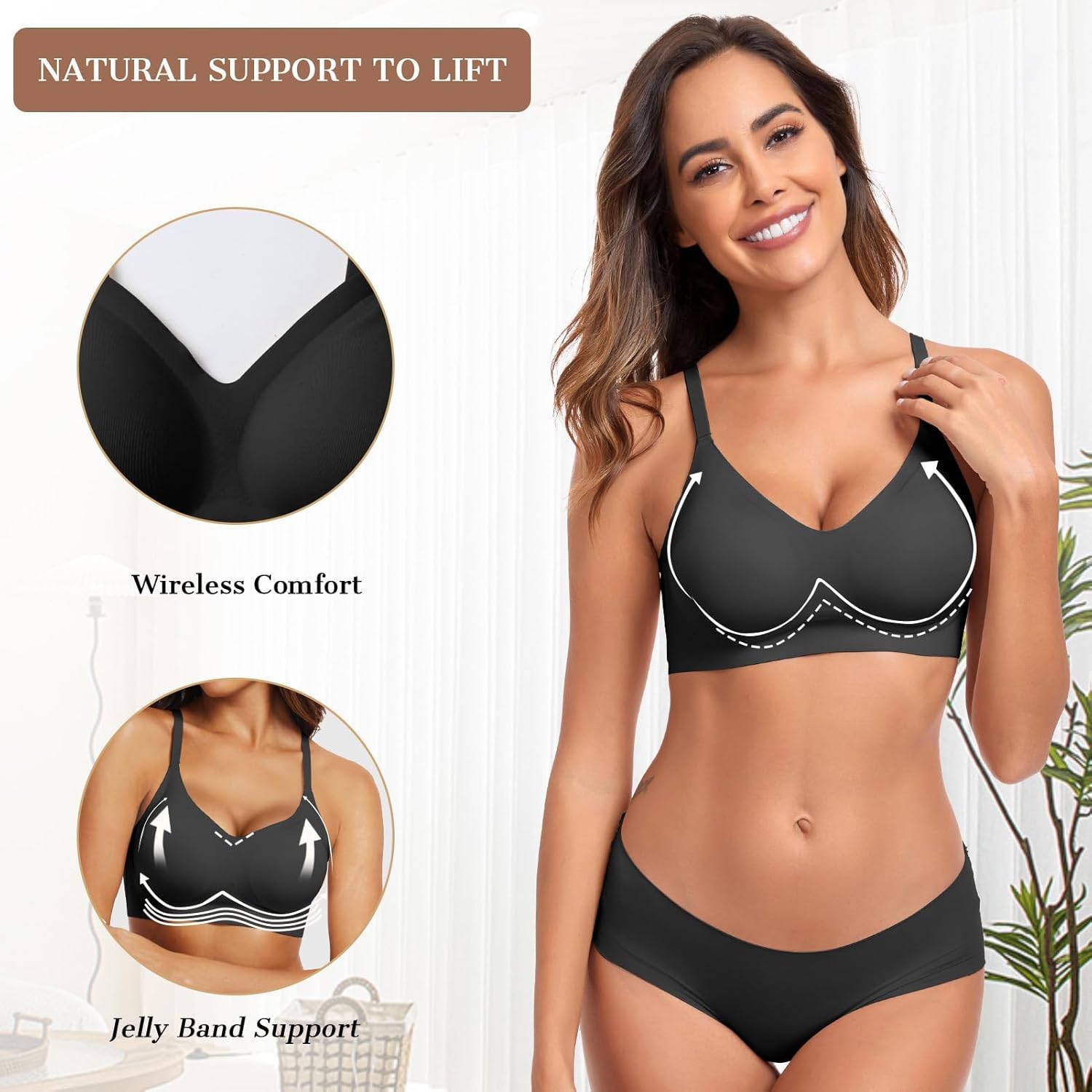 OEAK Womens Wireless Jelly Bras Comfortable Push Up Bra No Underwire Gel Bra Ful...