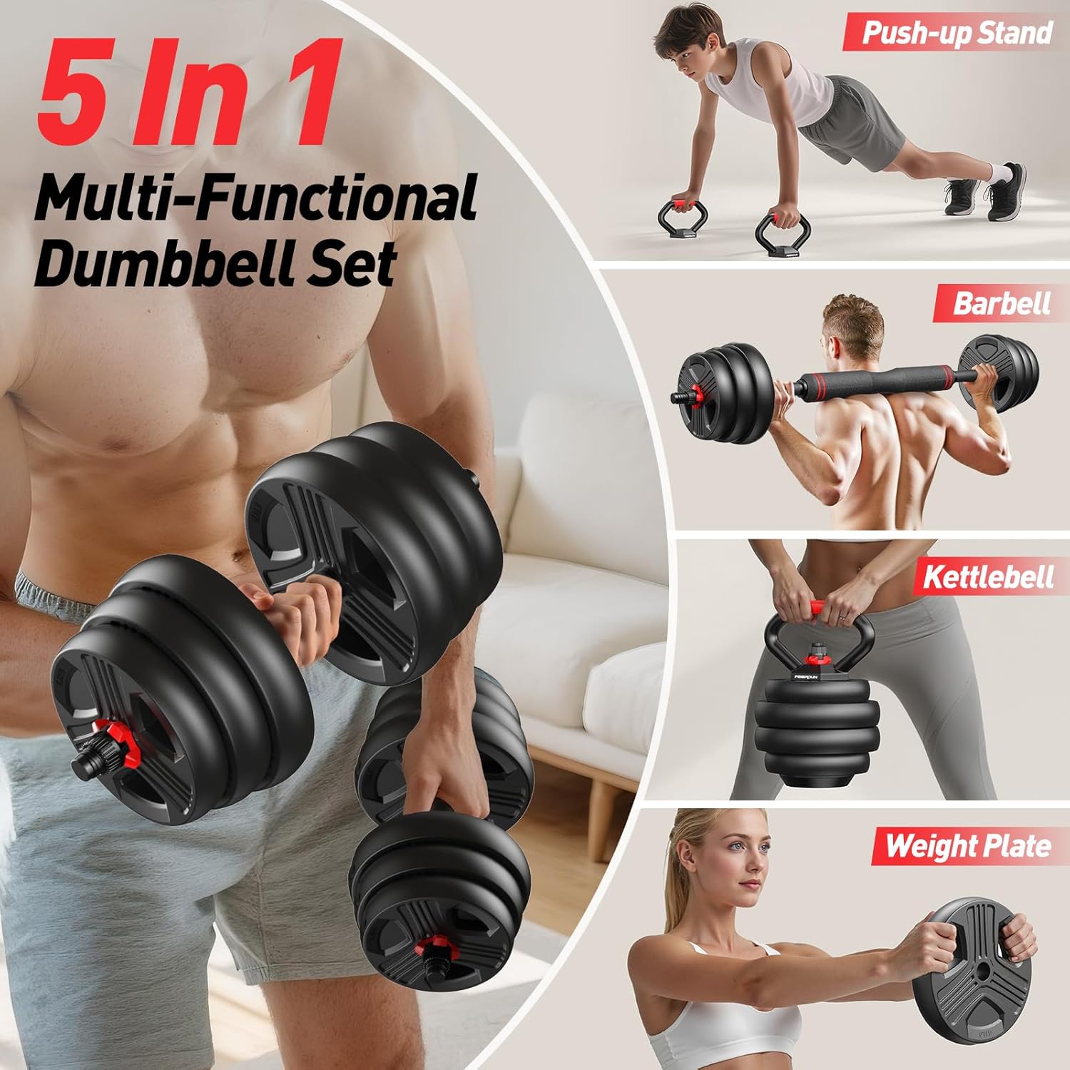 Adjustable dumbbell set,20/35/45/55/70/90lbs Free Weights set with upgraded nut,...