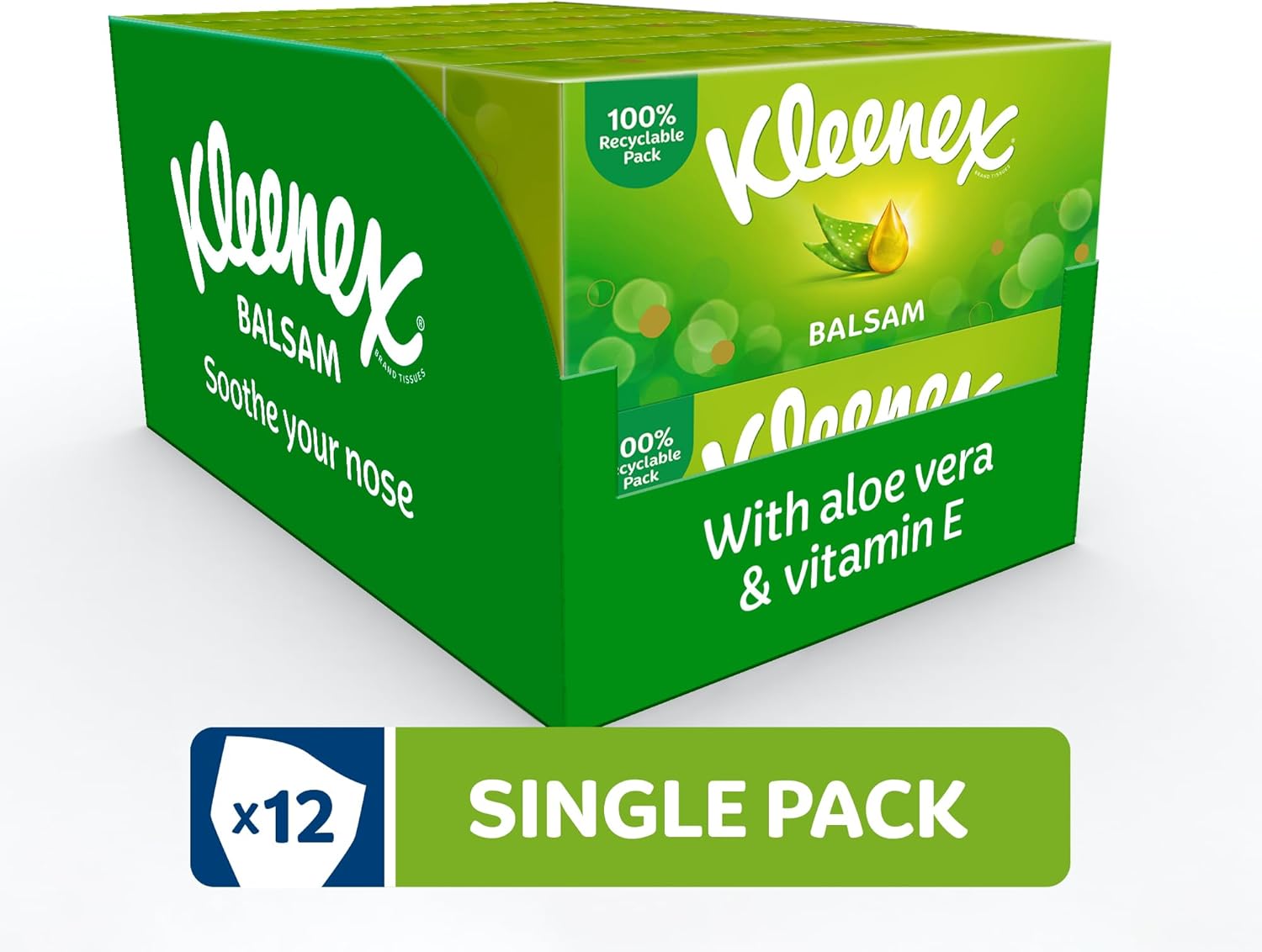 Kleenex® Balsam Facial Tissues - Pack of 12 Tissue Boxes - Balm Tissues Protect...