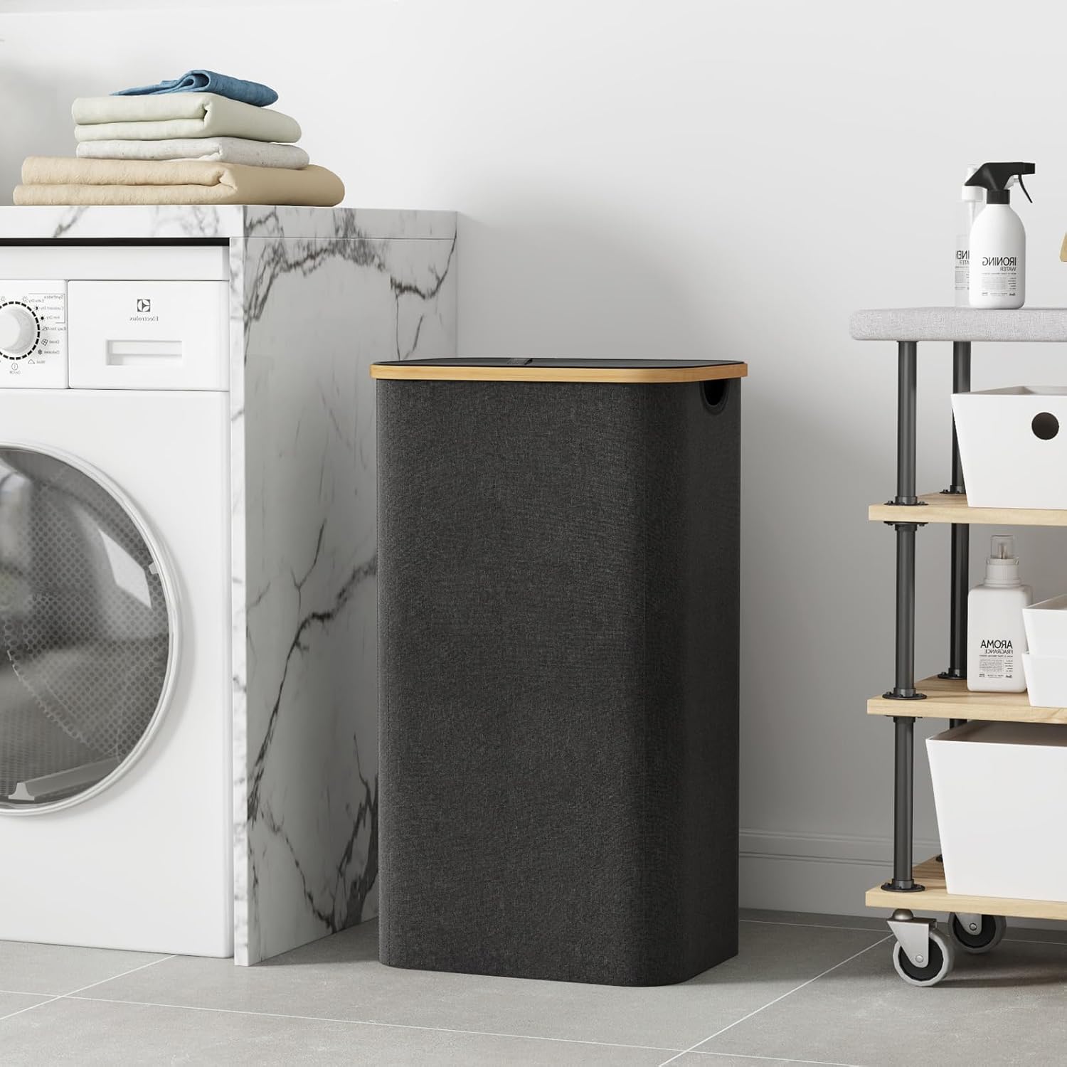 Lifewit 100L Laundry Basket with Lid, Dirty Clothes Bin with Bamboo Handles and...