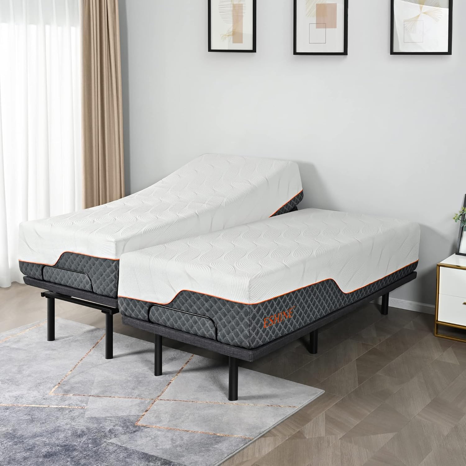 Luxurious ESHINE 14'' Hybrid Mattress, Special Twin XL Adjustable Bed Frame with...