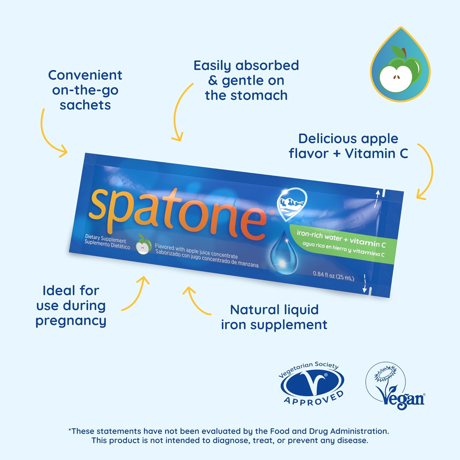 Spatone Natural Iron Supplement + Vitamin C (42 Sachets), Daily Convenient Liqui...