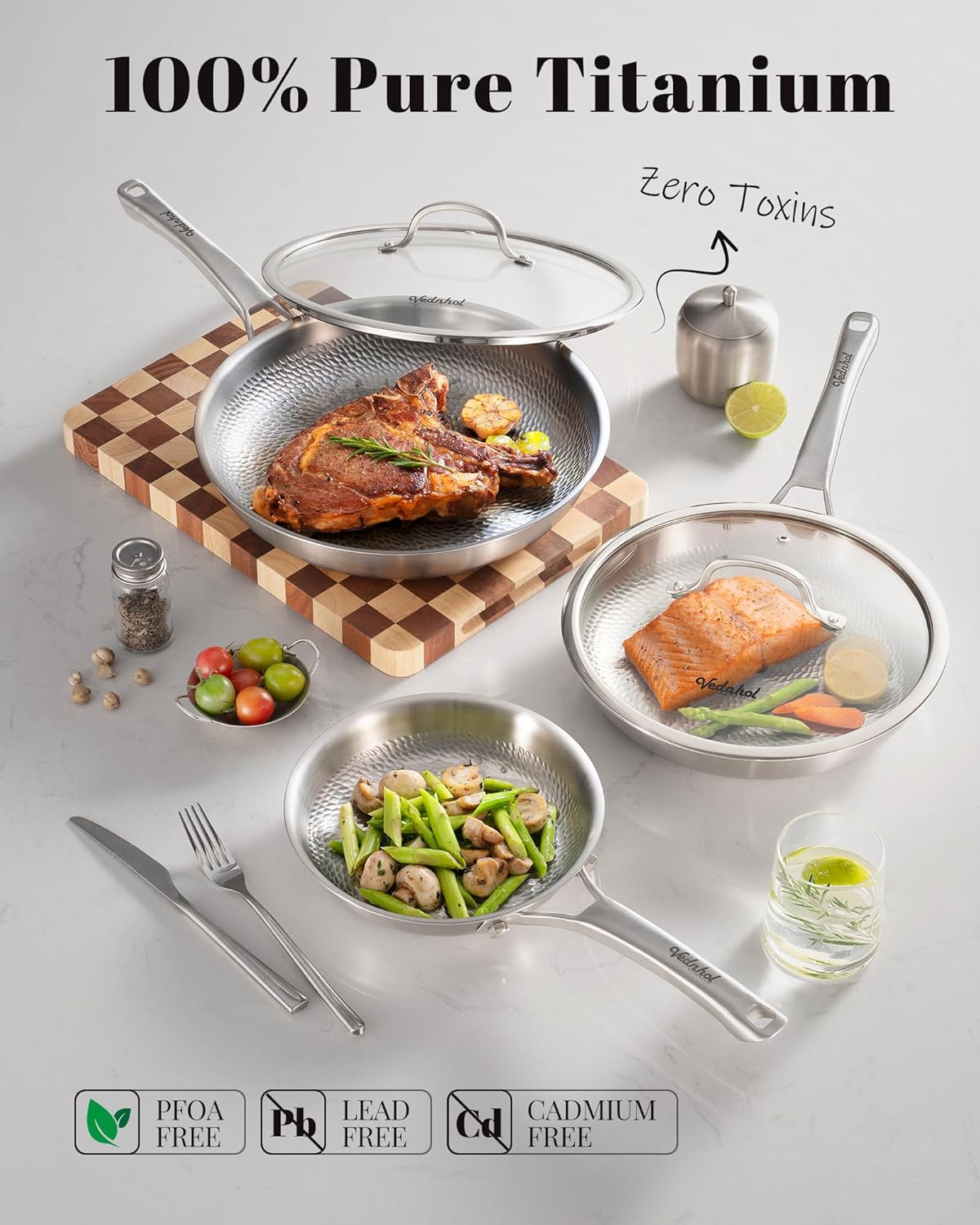 Premium Titanium Pan, Exceptional 12 Inch Pure Titanium Hammered Pro Frying Pan...