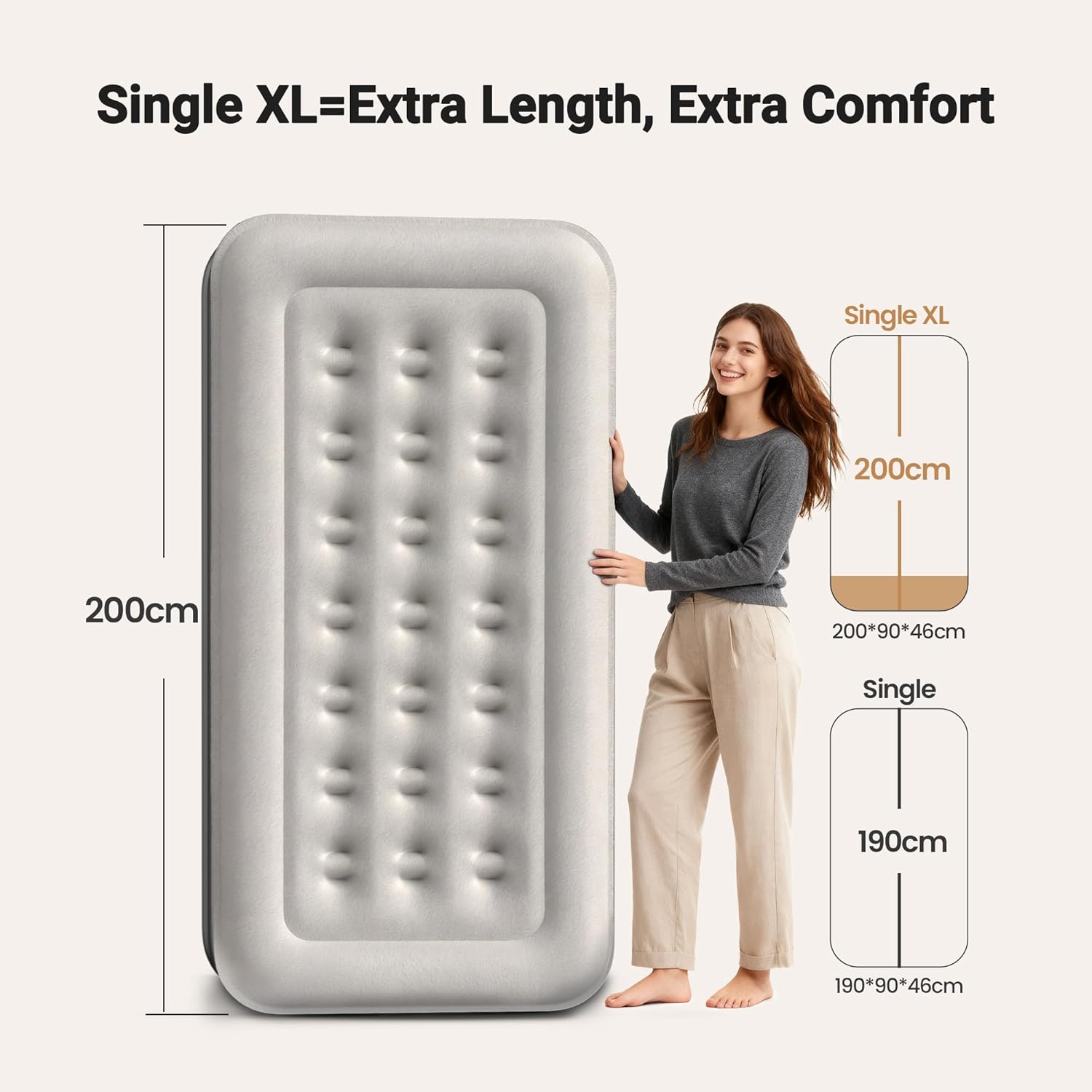 OlarHike Single Airbed XL, Inflatable Air Mattress with Built-in Pump, Blow Up B...