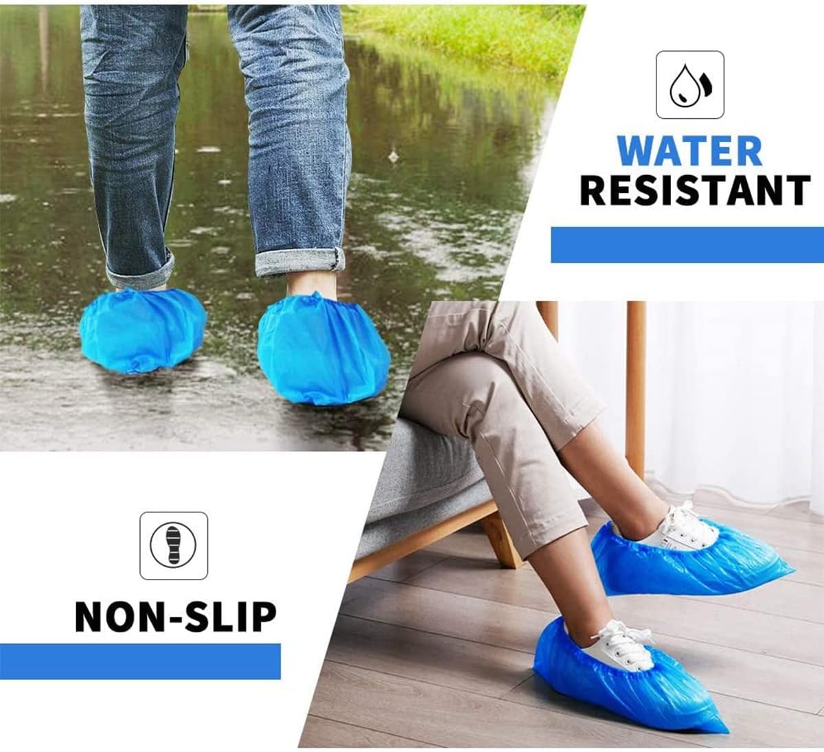 WUJUN 100/200 Pack Blue/Black Disposable Shoes Covers Boot Cover Waterproof, Dus...