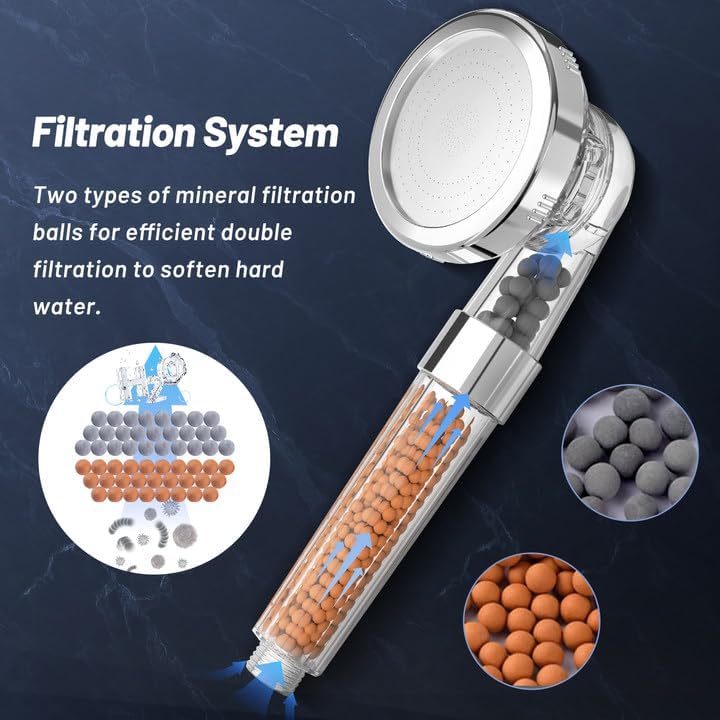 VEHHE Shower Head Powerful Flow with Beads Filter Pressure Boosting Shower Head...
