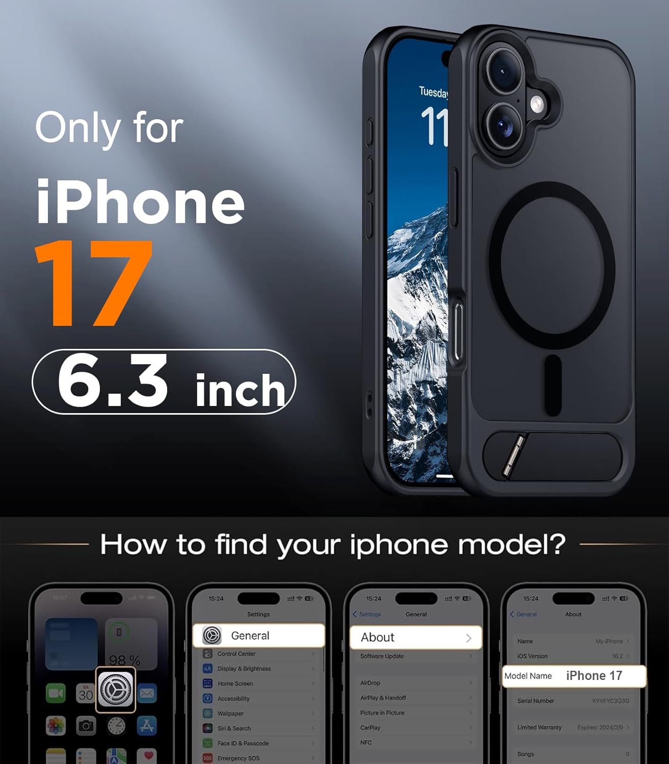 Temdan Designed for iPhone 17 Case, [Built-in Invisible Kickstand][Compatible wi...