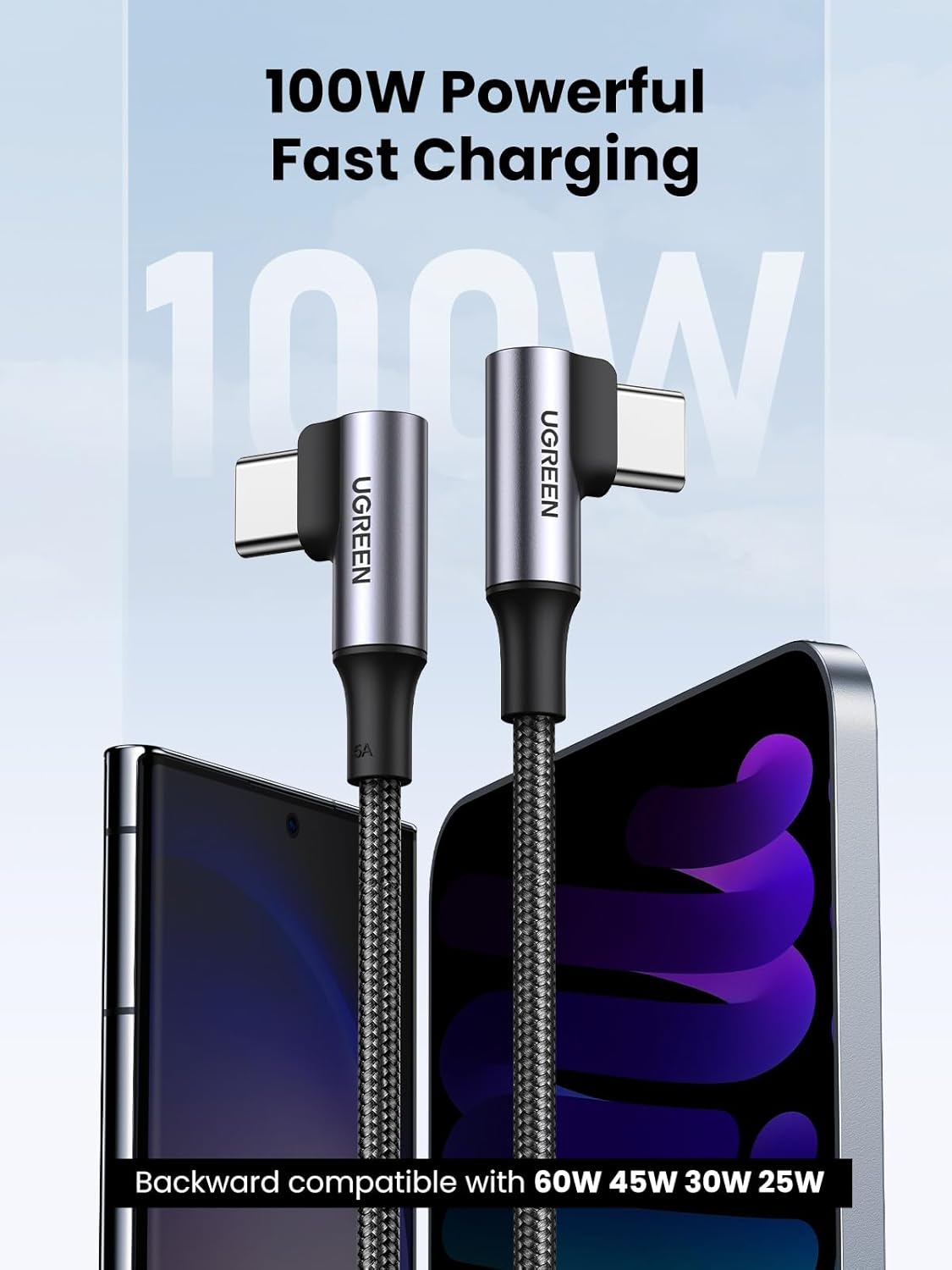 UGREEN USB C to USB C Cable Right Angle 100W Fast Charge 90 Degree Type C Power...