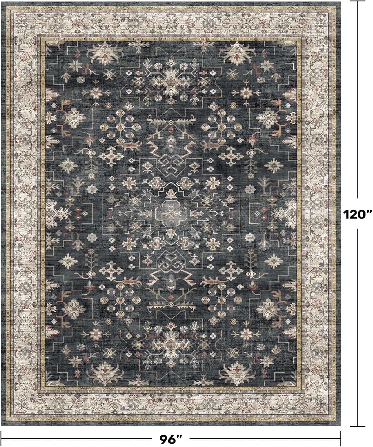 Black Farmhouse Washable 8x10 Area Rugs for Living Room, Bedroom, Dining Room Ki...