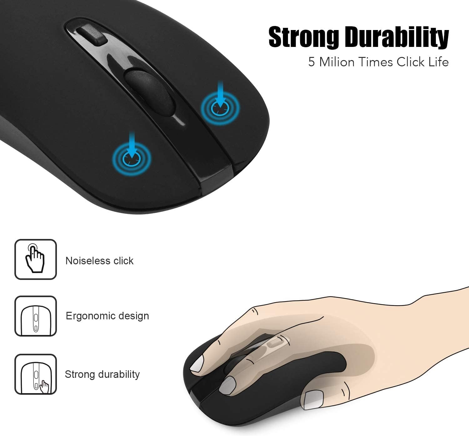 Wireless Mouse, 2.4G Slim Portable Wireless Mouse for Laptop Silent Mouse Ergono...